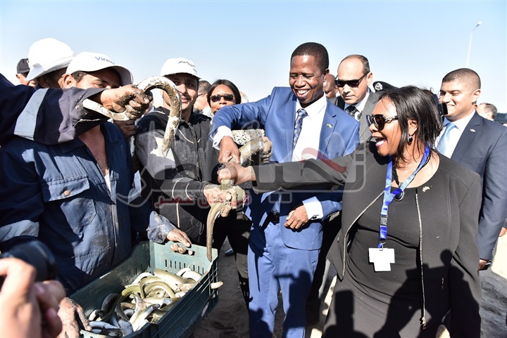 "مميش" يستقبل رئيس جمهورية زامبيا ويتفقدان المزارع السمكية وقناة السويس الجديدة